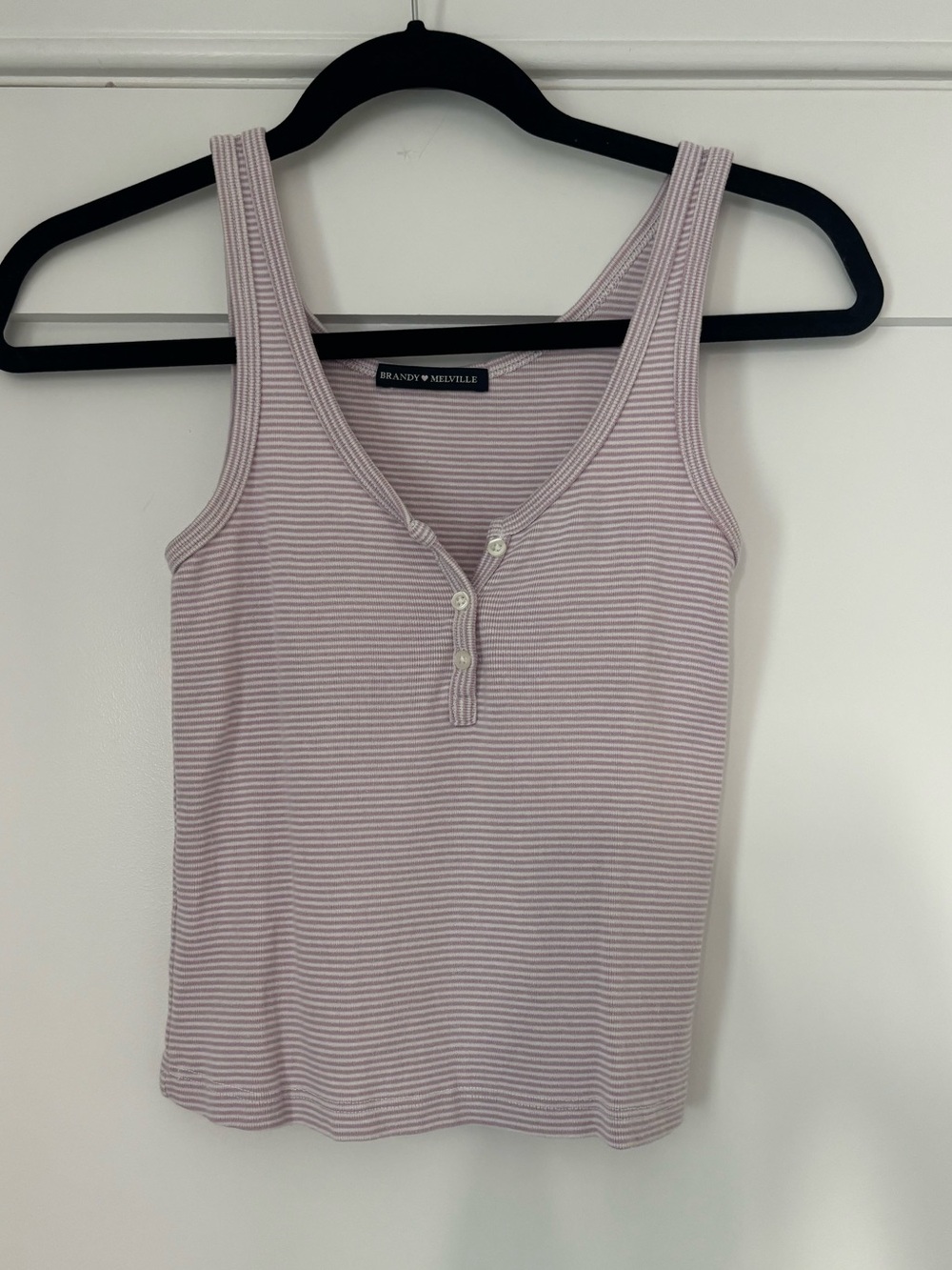 Brandy Melville Pink & White Striped Ribbed Henley Tank Top One Size